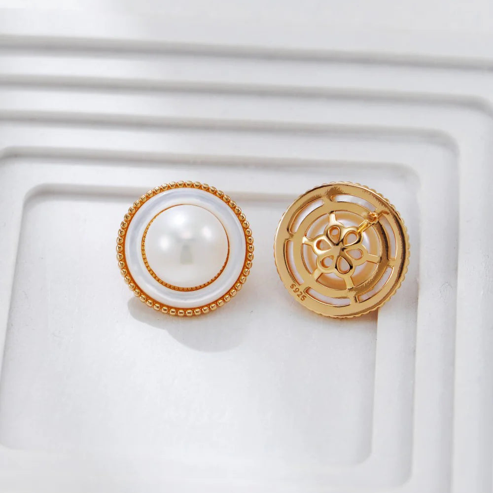 Vintage Gold Pearl and Mother-Of-Pearl Stud