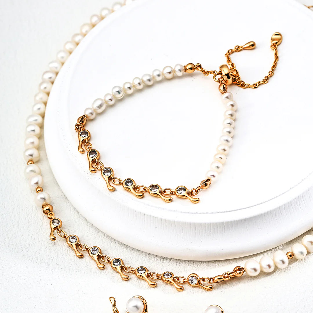 Vintage Natural Pearl Zircon Bracelet