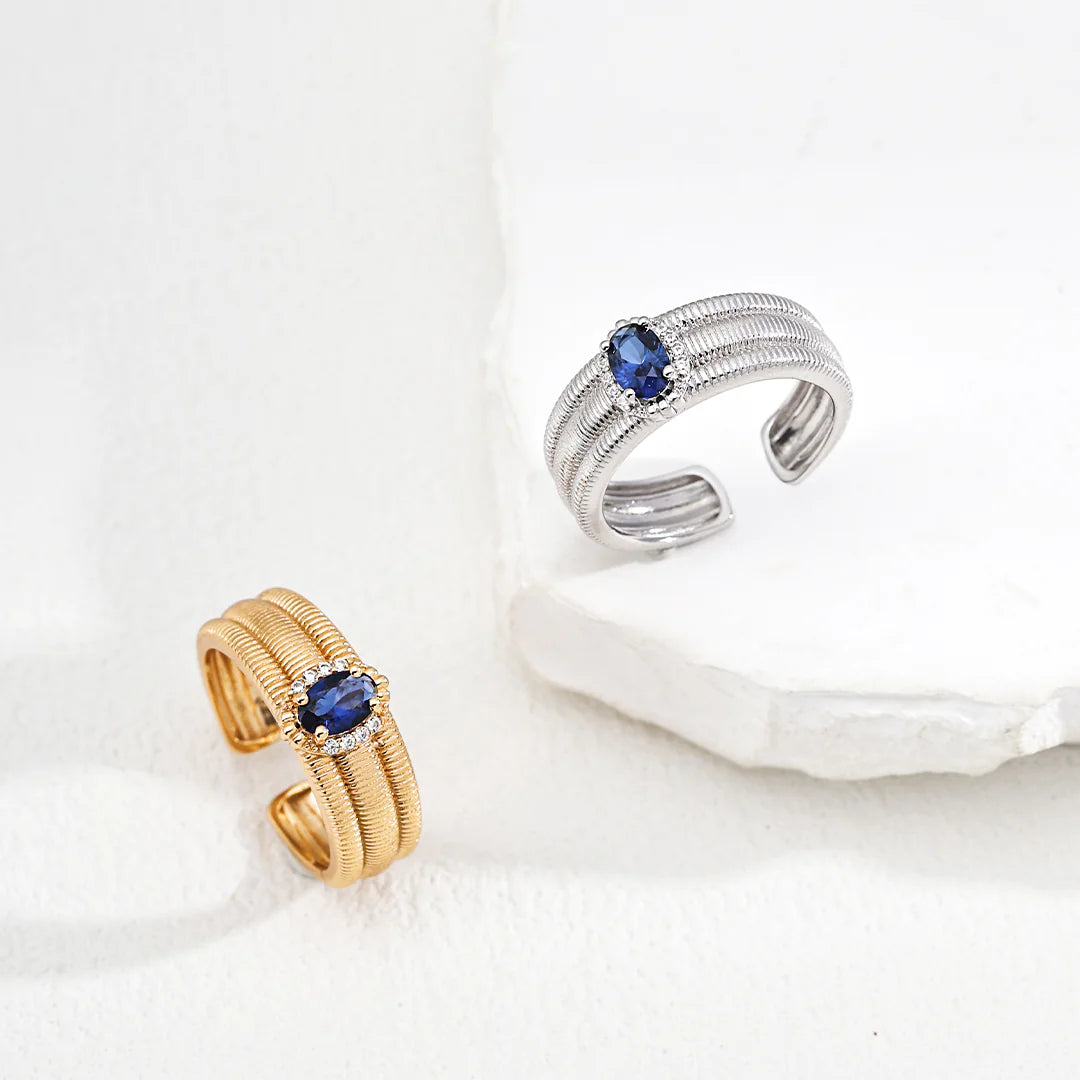 Textured Band Sapphire Zircon Ring