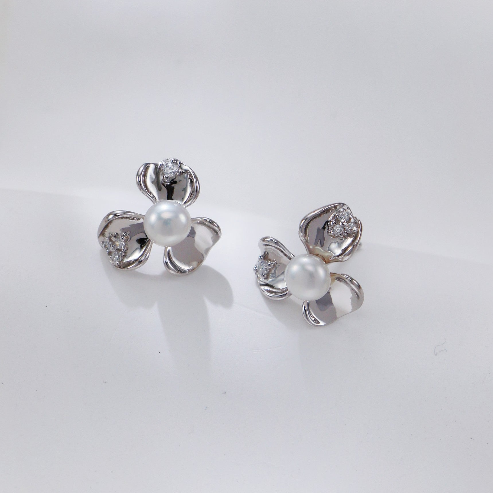 Petal Pearl and Zirconia Earrings