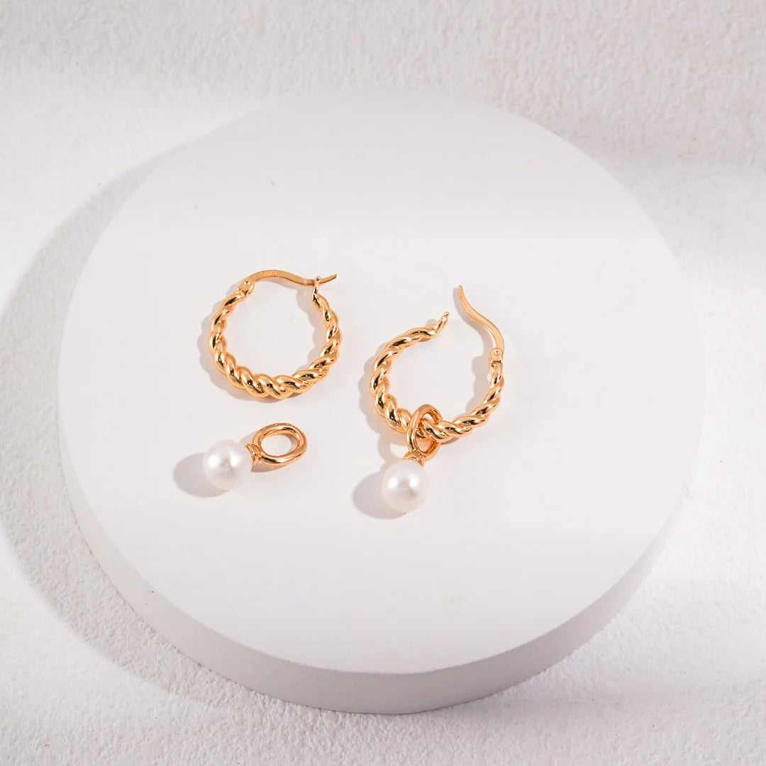 French Twisted Pearl Hoop Earrings