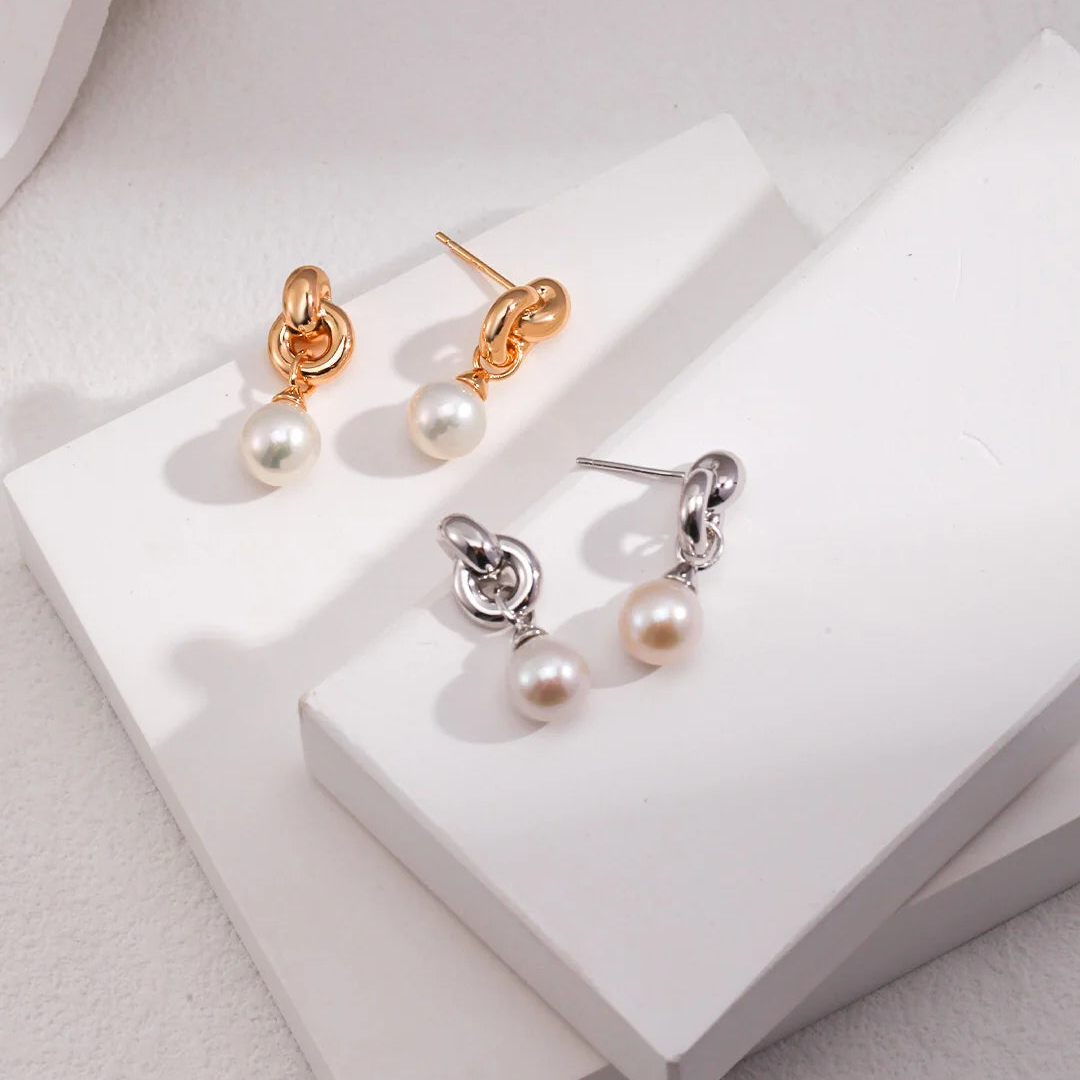 Interlocking Natural Pearl Earrings