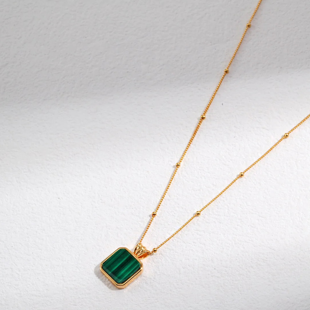 Satellite Chain Square Malachite Pendant Necklace