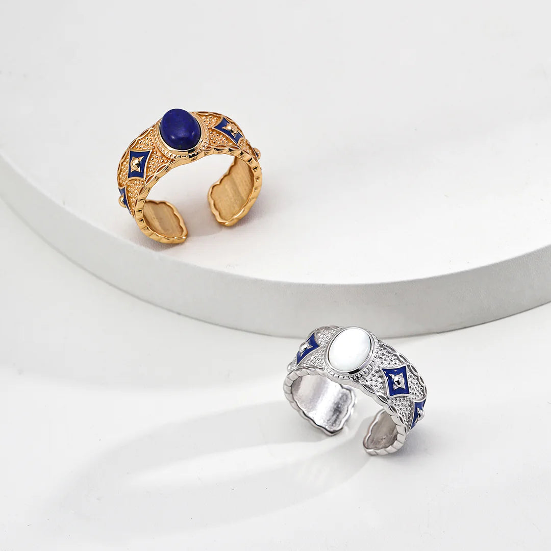 Blue Drip Glaze Lapis Lazuli / Mother-Of-Pearl Ring