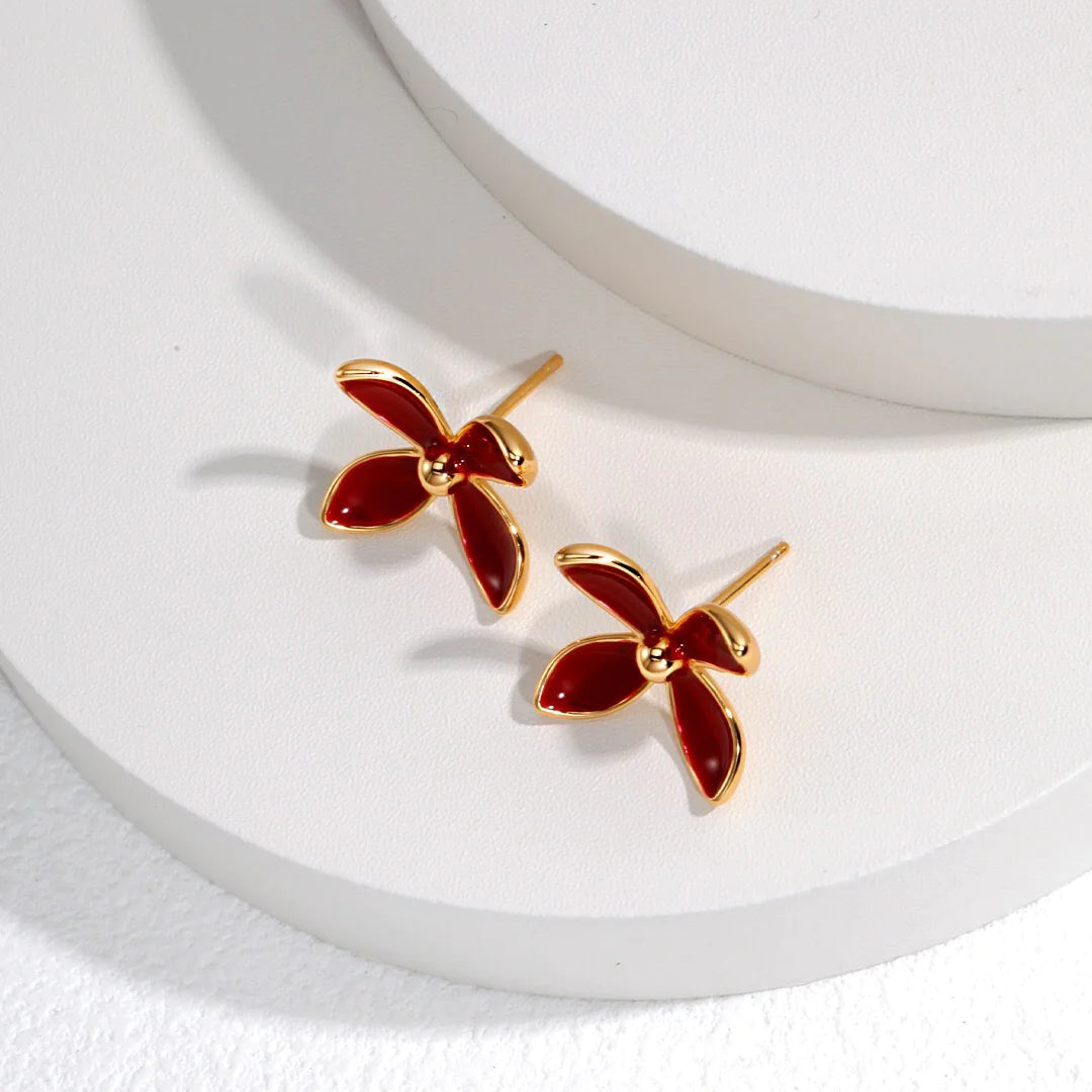 Red Flower Drip Glaze Stud