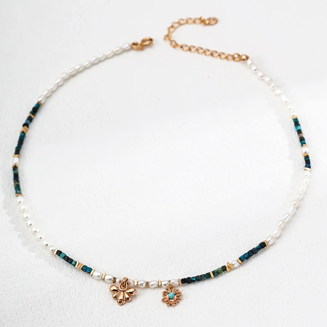 Natural Pearl Malachite Turquoise Necklace