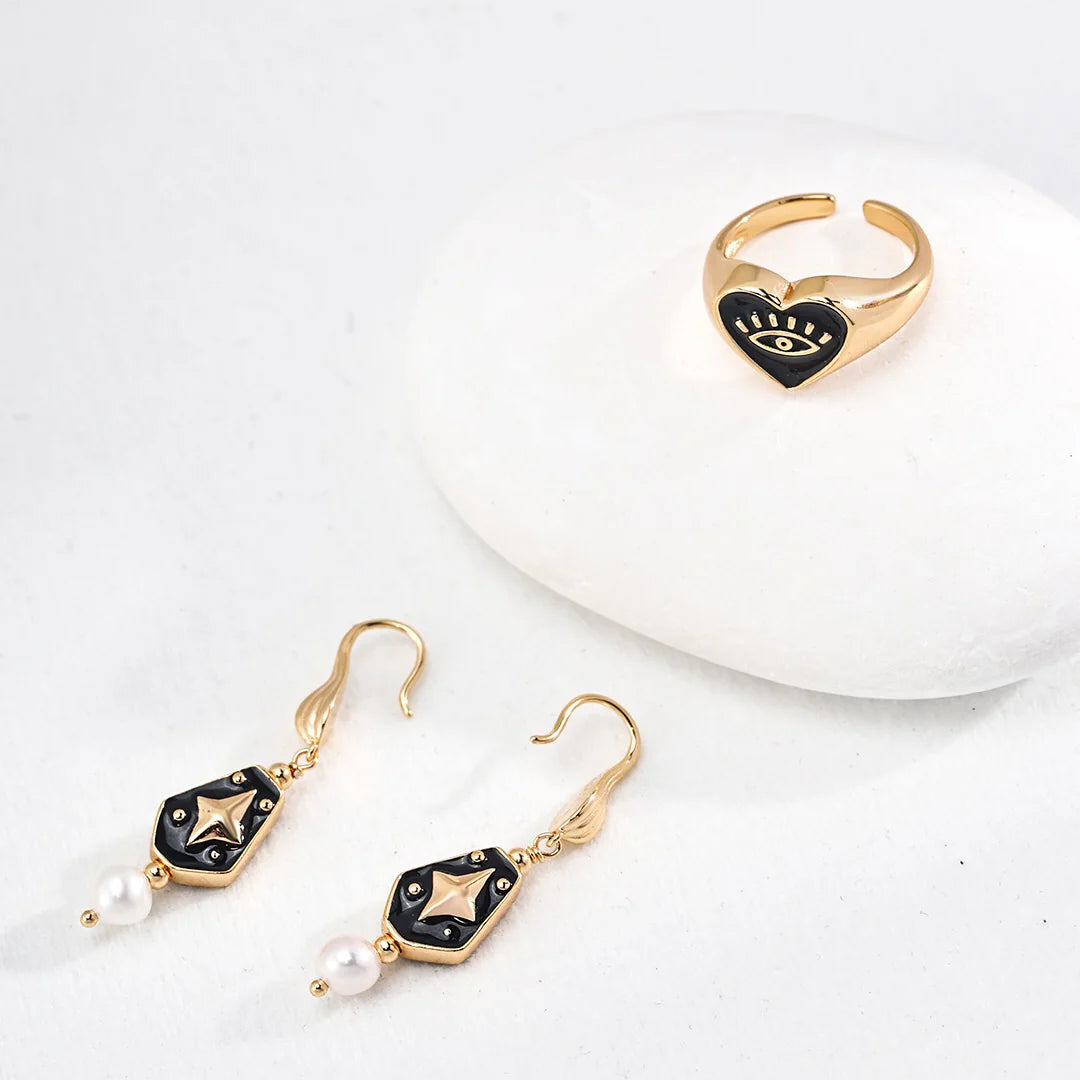 Enamel Drop Pearl Earrings