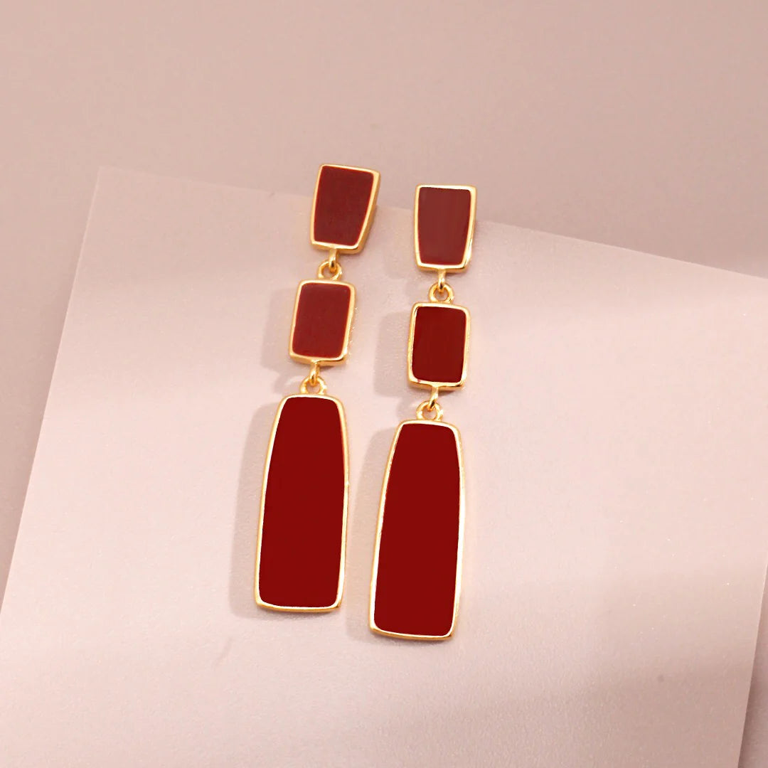 Red Dripping Glaze Link Drop Earrings