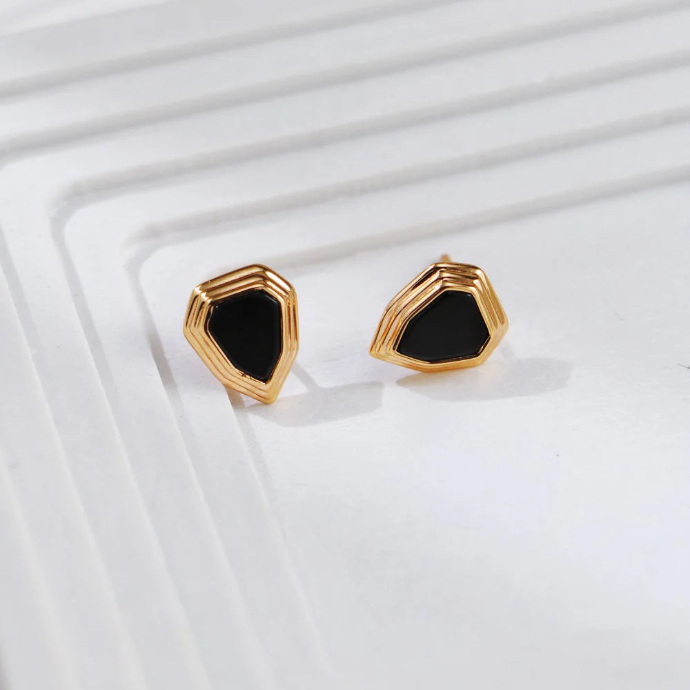 Black Onyx Shield Stud Earrings