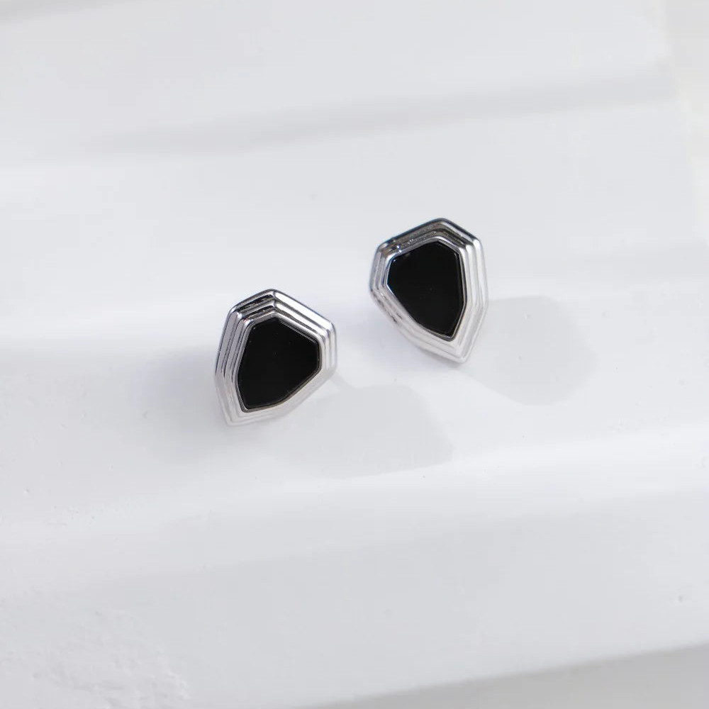 Black Onyx Shield Stud Earrings