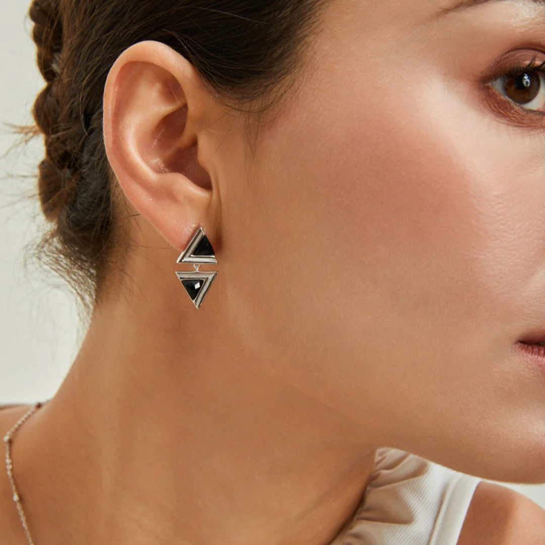 Triangle Black Onyx Fashion Earrings