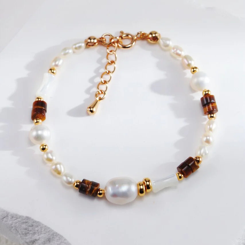 Tiger Eye Stone Pearl Bracelet