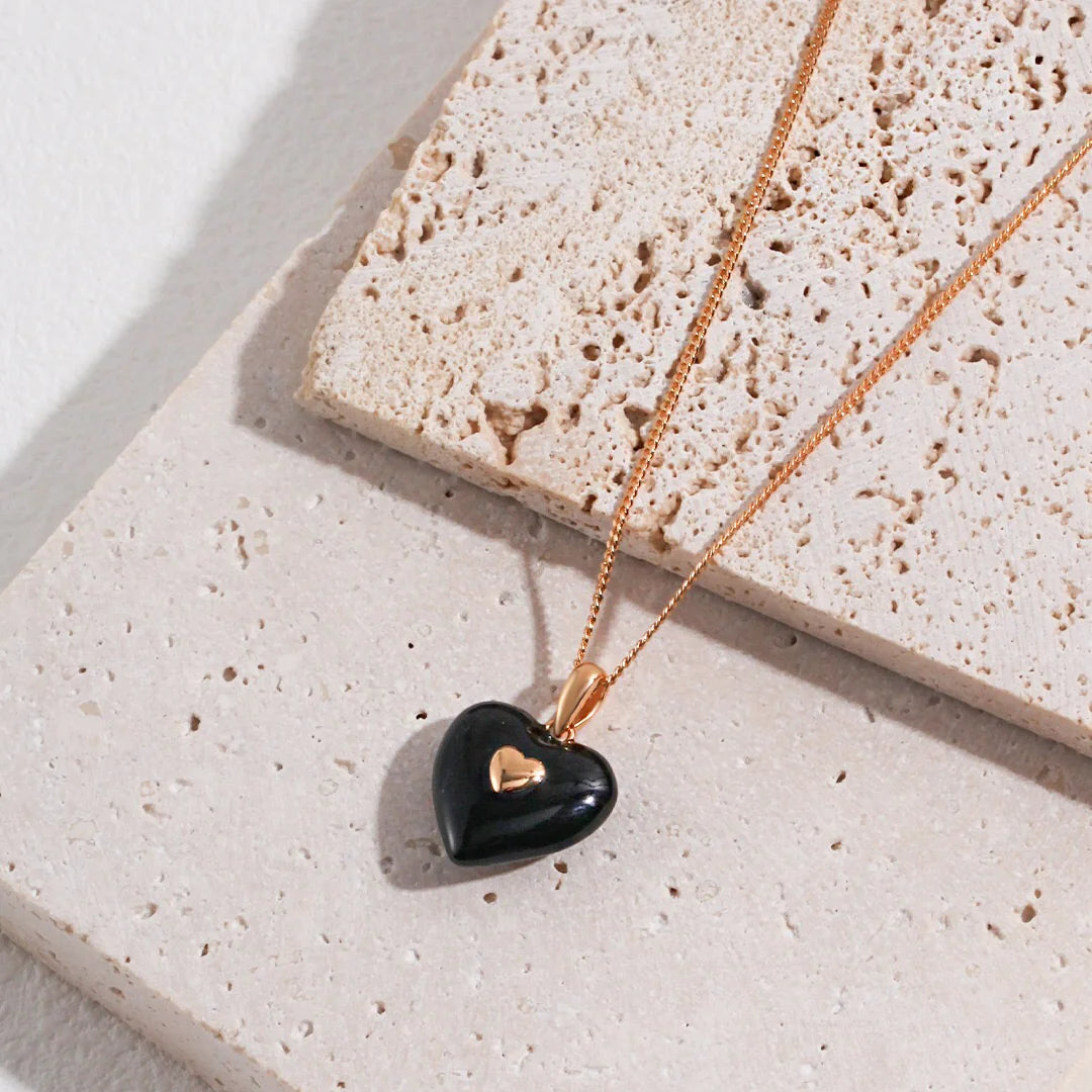 Black Drip Glaze Heart Pendant Necklace