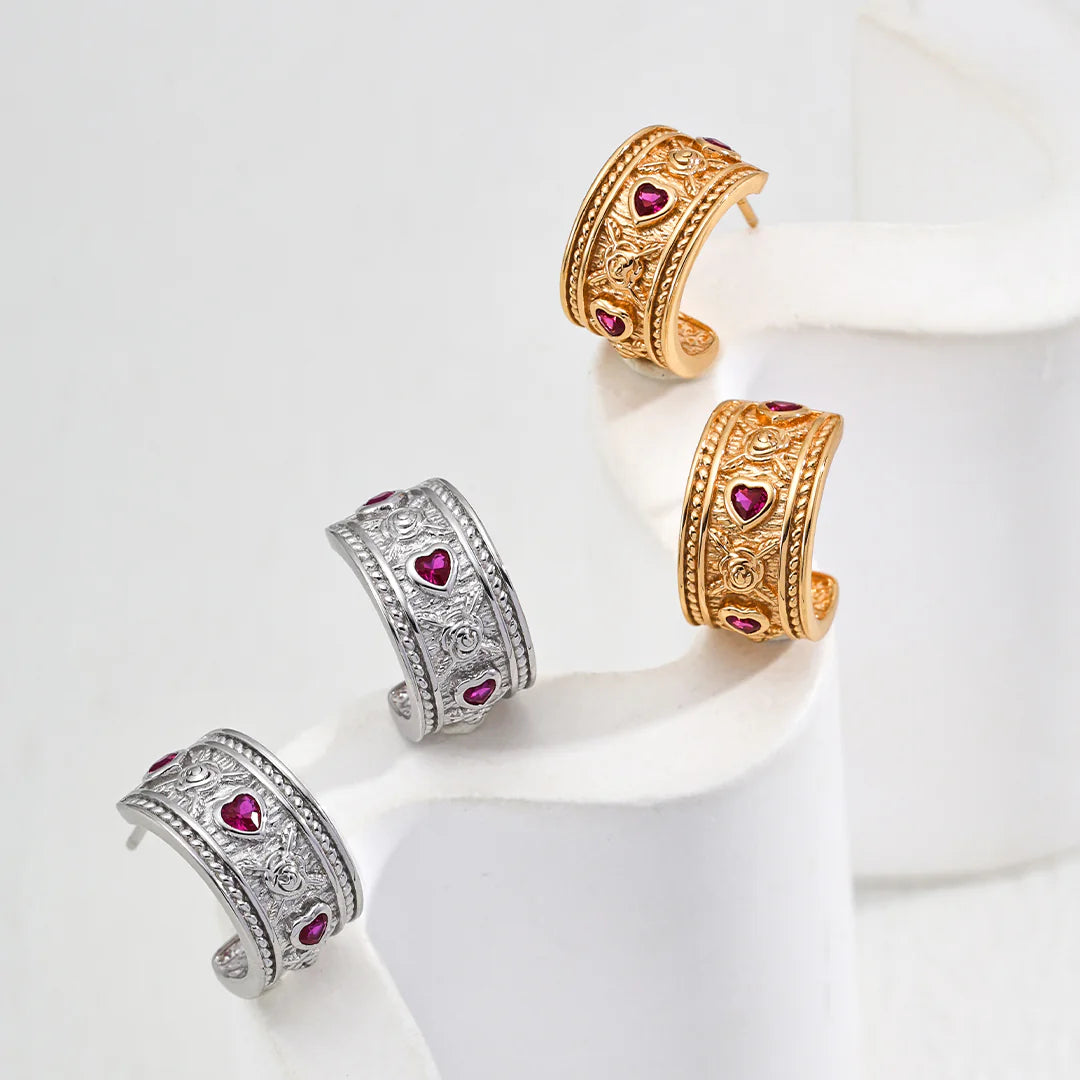Vintage Heart-Shaped Zircon Earrings