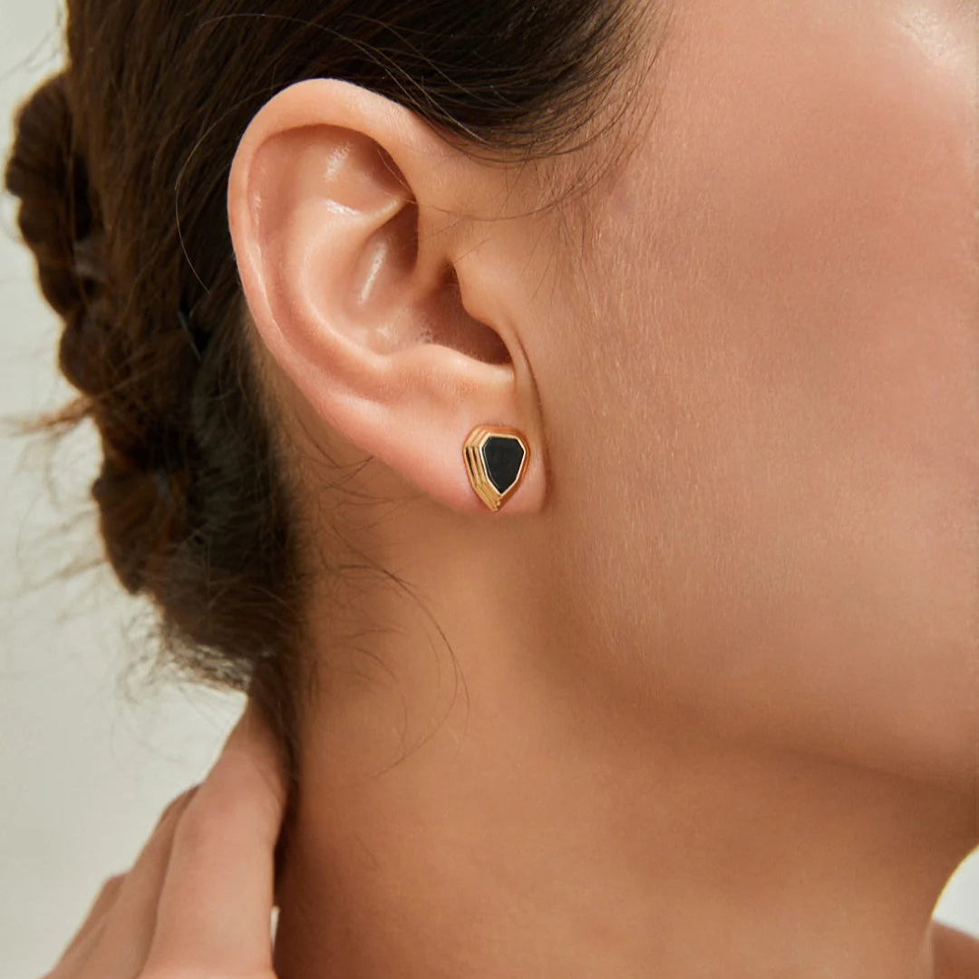 Black Onyx Shield Stud Earrings