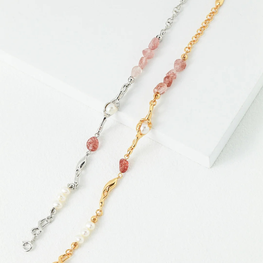 Strawberry Crystal Pearl Bracelet