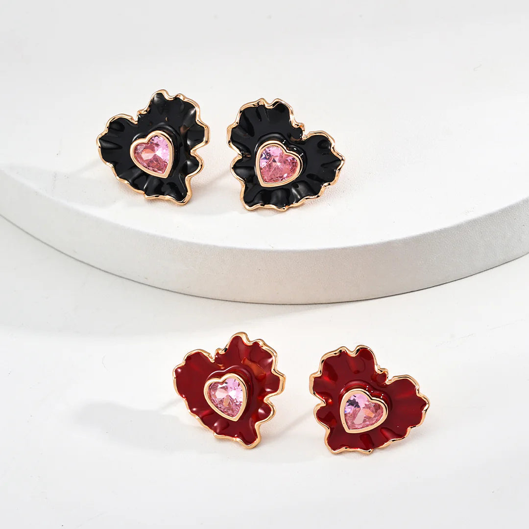 Minimalist Chinese Style Enamel and Zircon Earrings