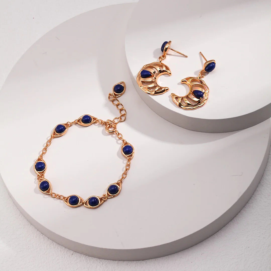 Lapis Lazuli Crescent Moon Hollow Earrings