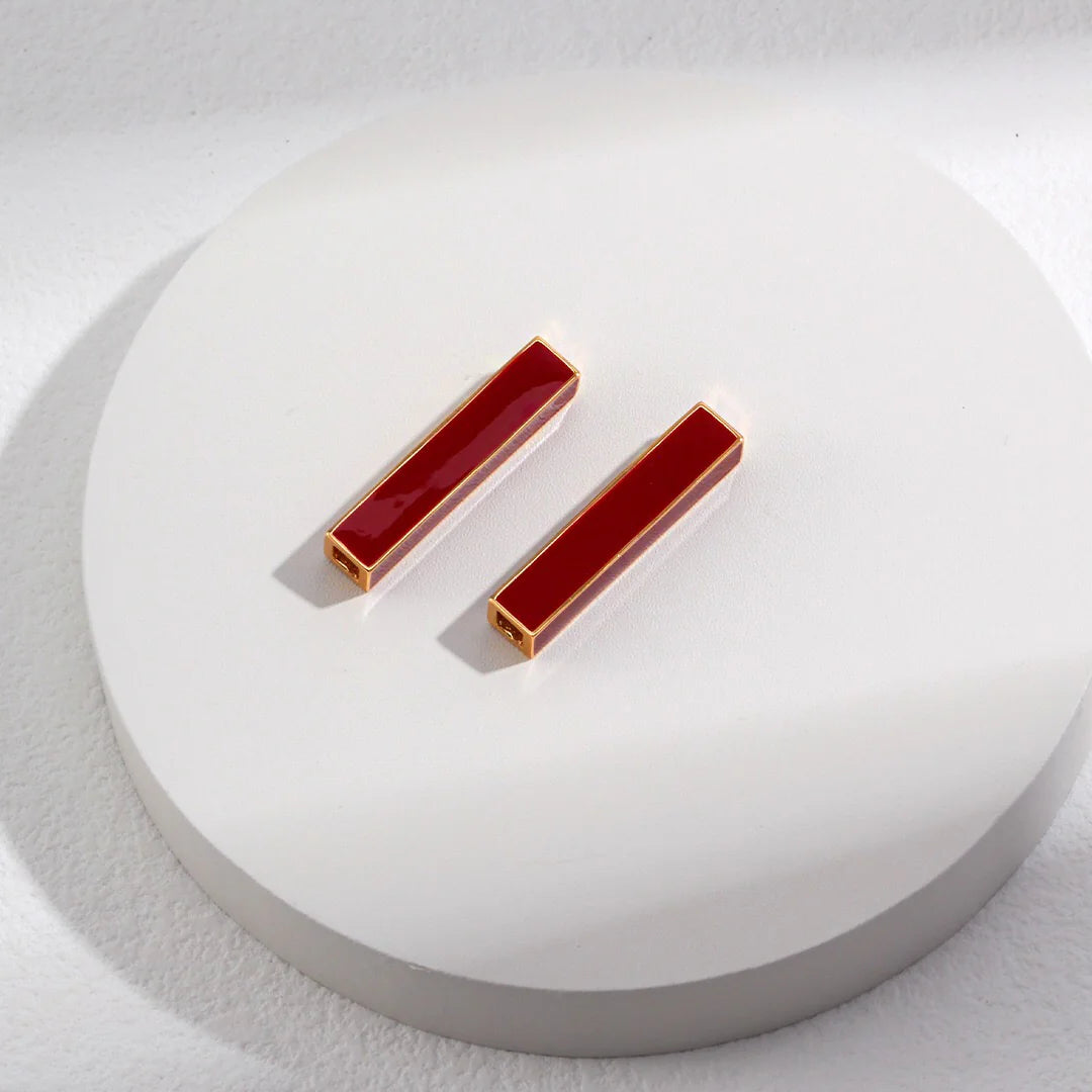 Red Drip Glaze Pillar Stud Earrings