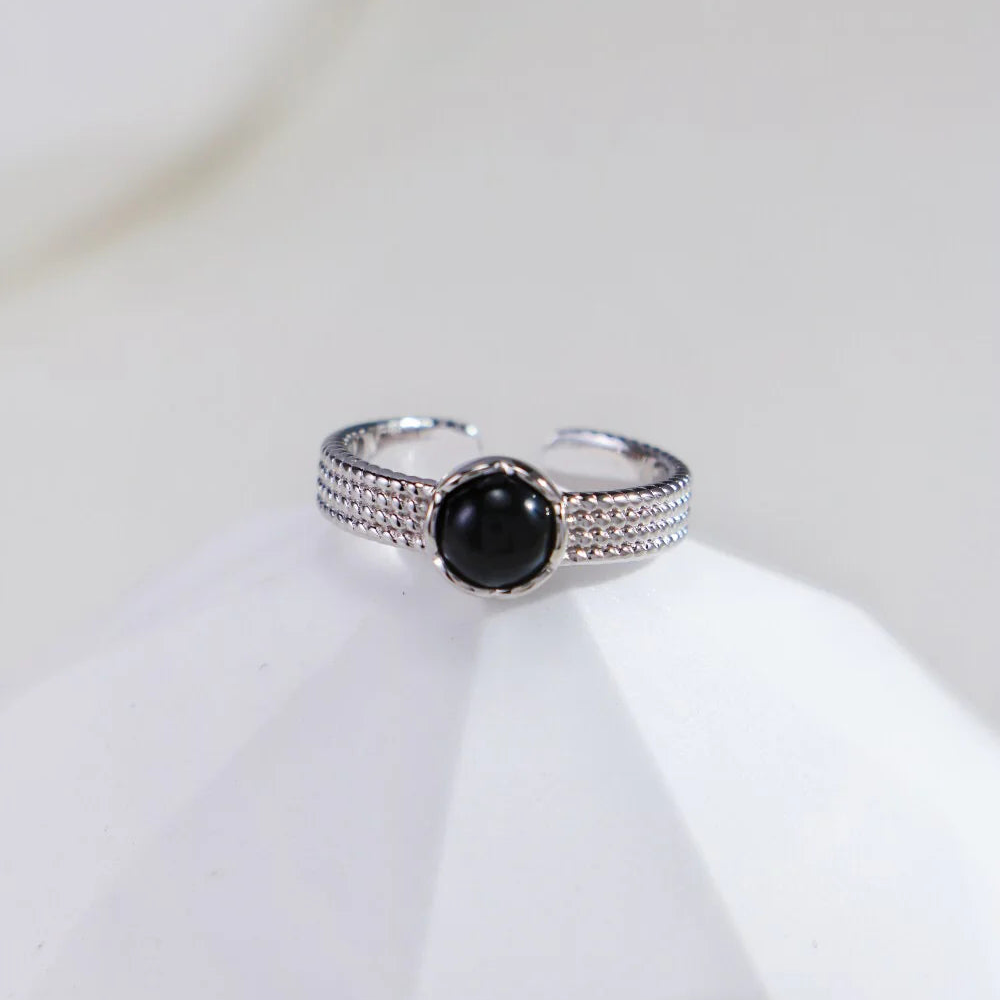 Natural Black Onyx / Tiger Eye Stone Open Ring