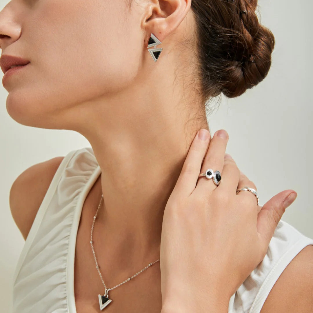 Triangle Black Onyx Fashion Earrings