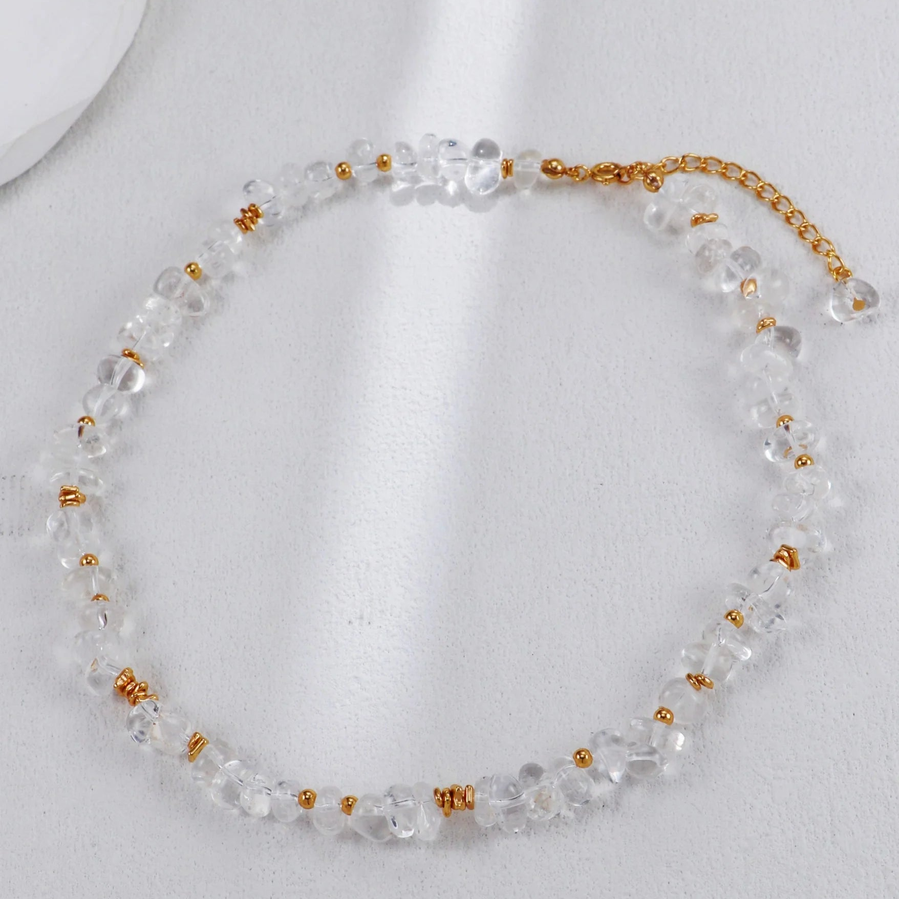 Gold Beads and White Crystal Necklace