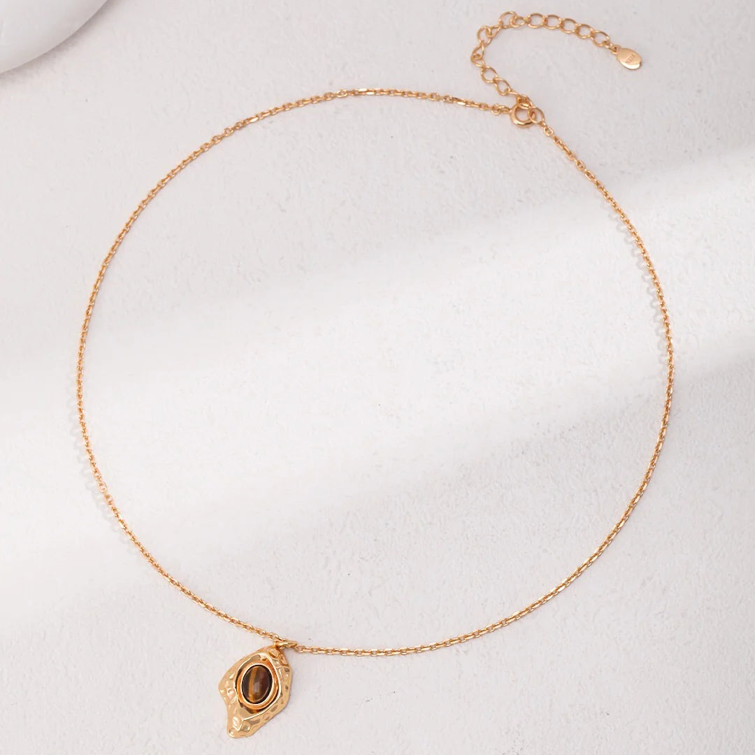 Irregular Rhombus Tigers Eye Stone Pendants Necklace