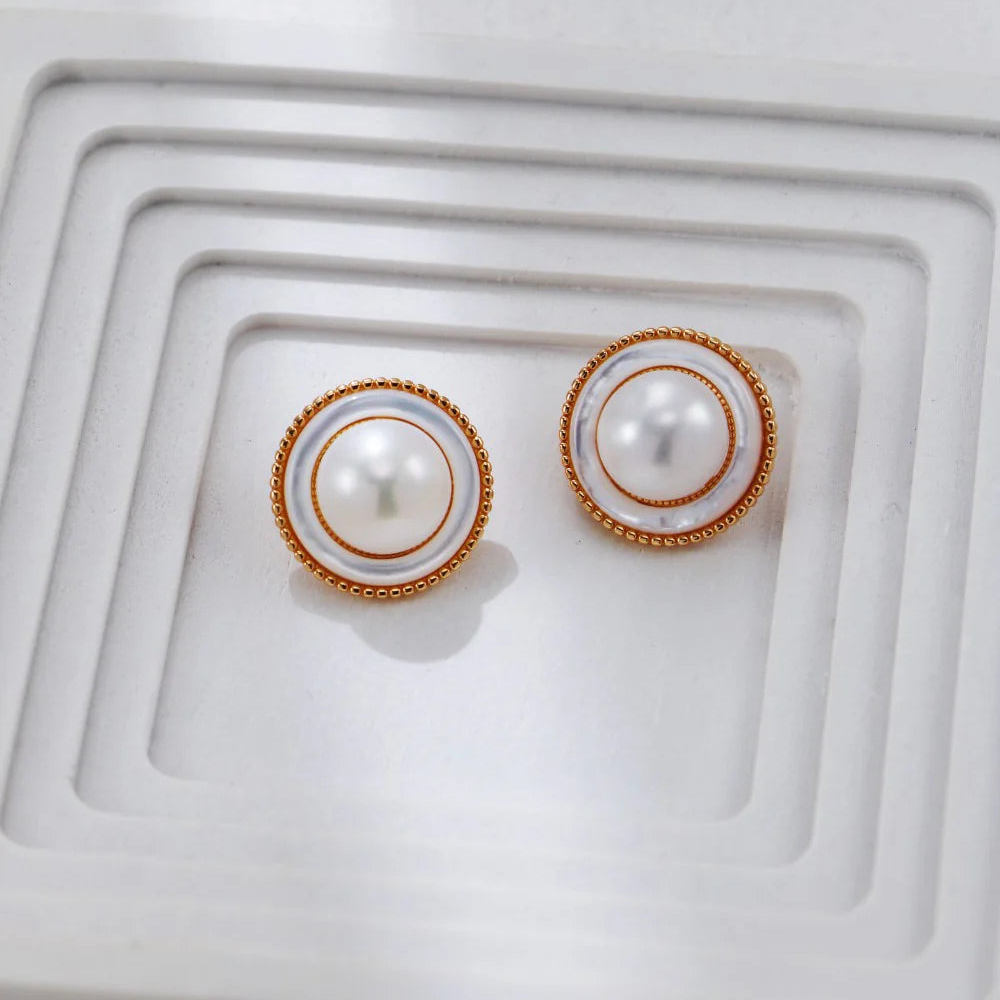 Vintage Gold Pearl and Mother-Of-Pearl Stud
