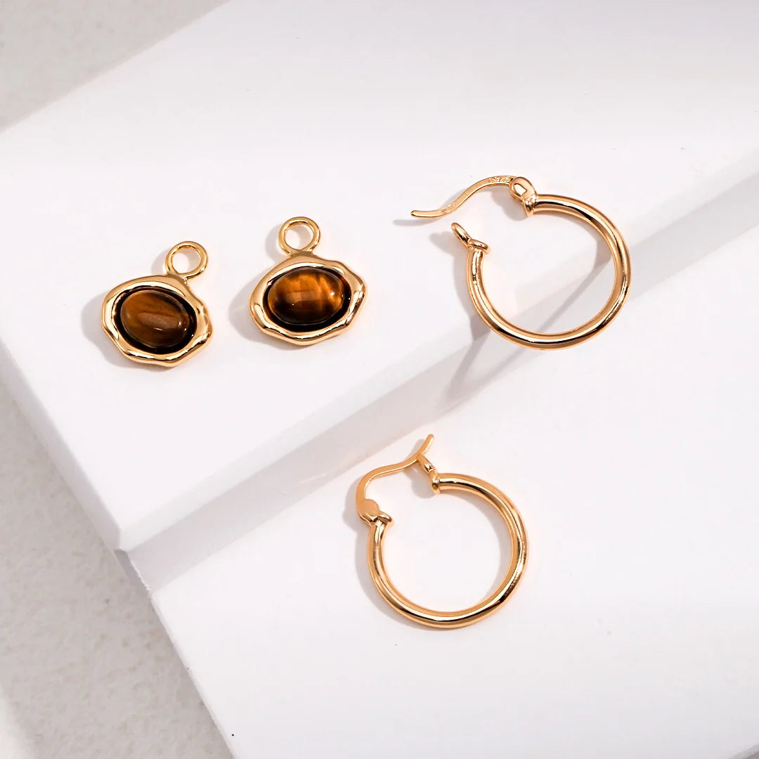 Classic Brown Tiger Eye Hoop Earrings
