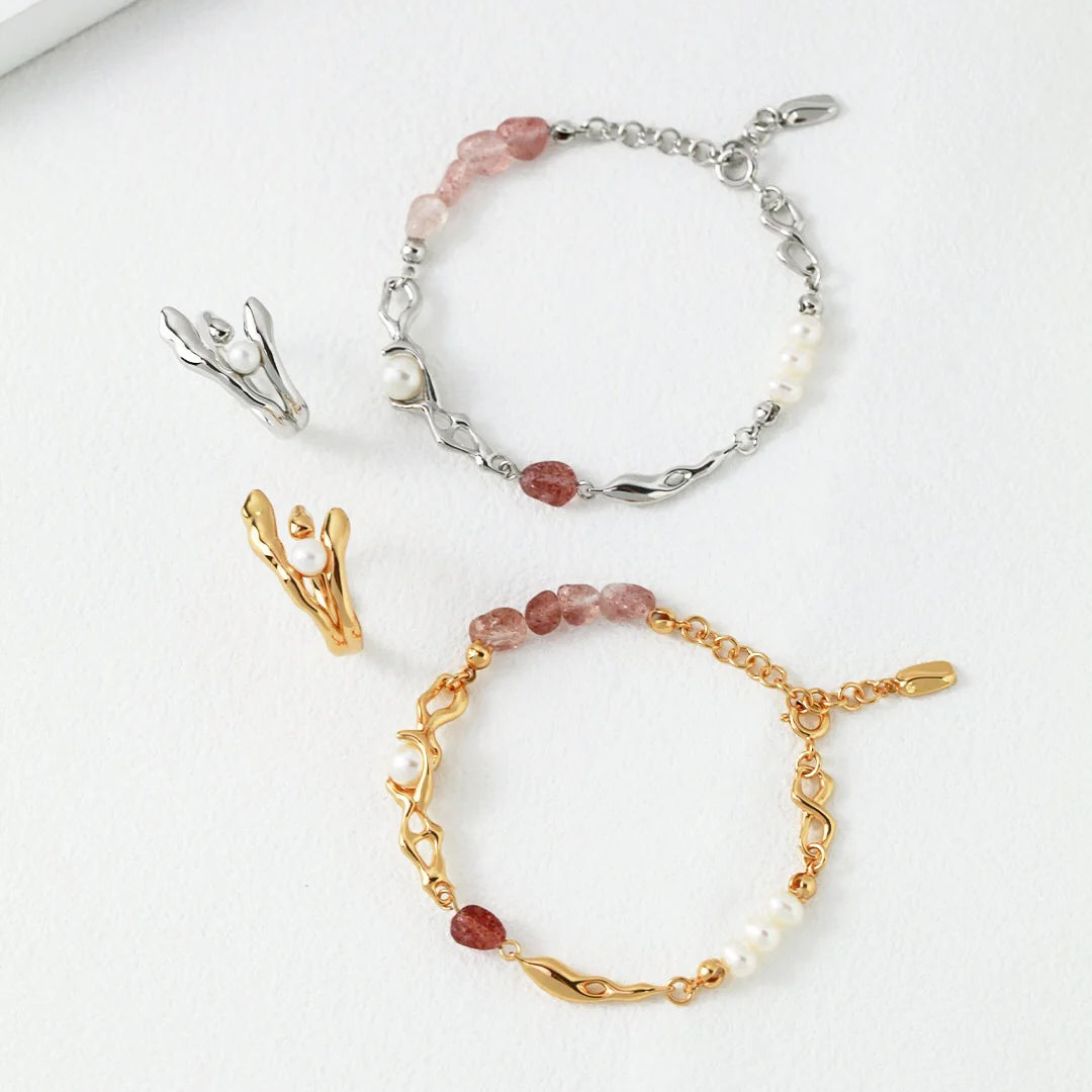 Strawberry Crystal Pearl Bracelet