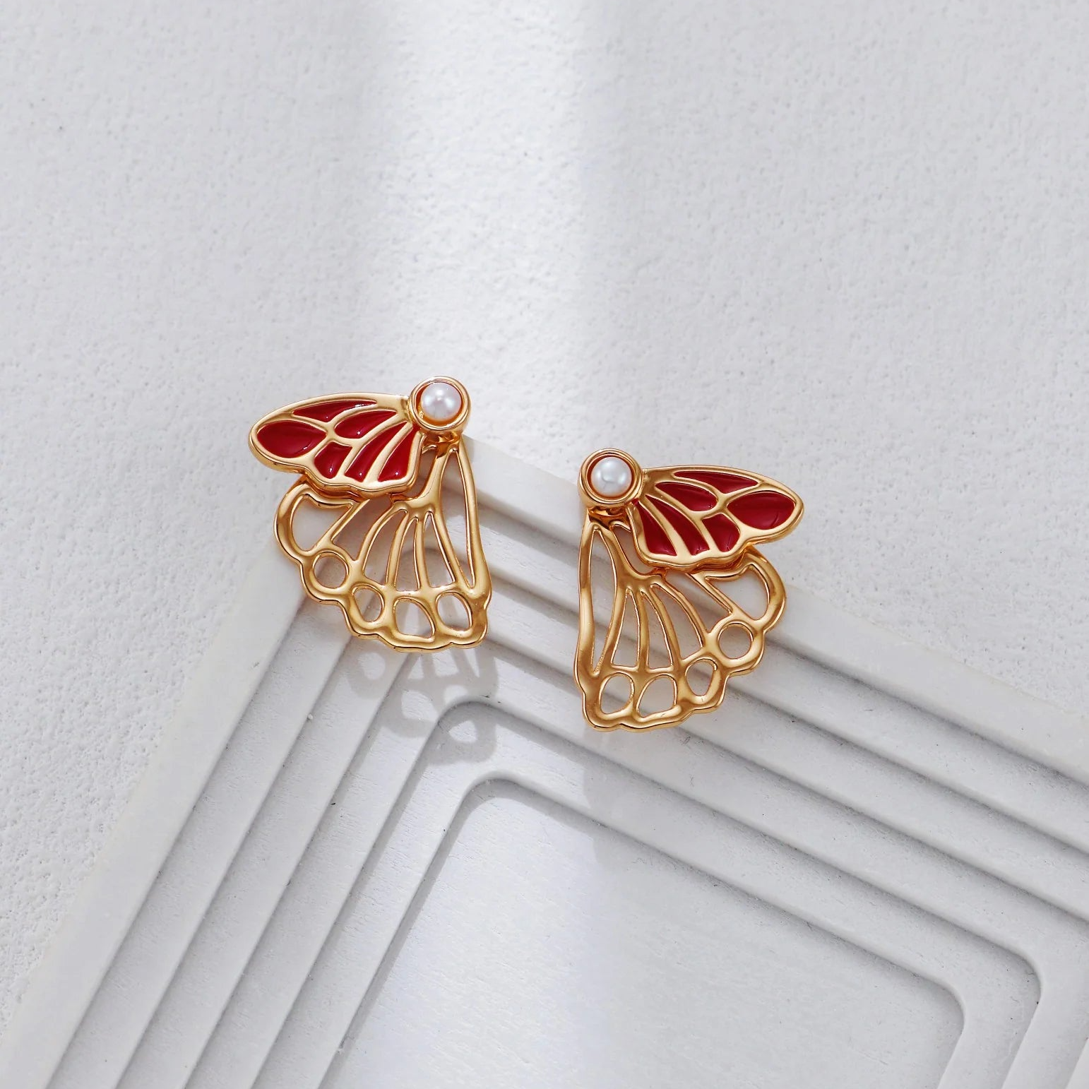 Red Drip Glaze Butterfly Earrings