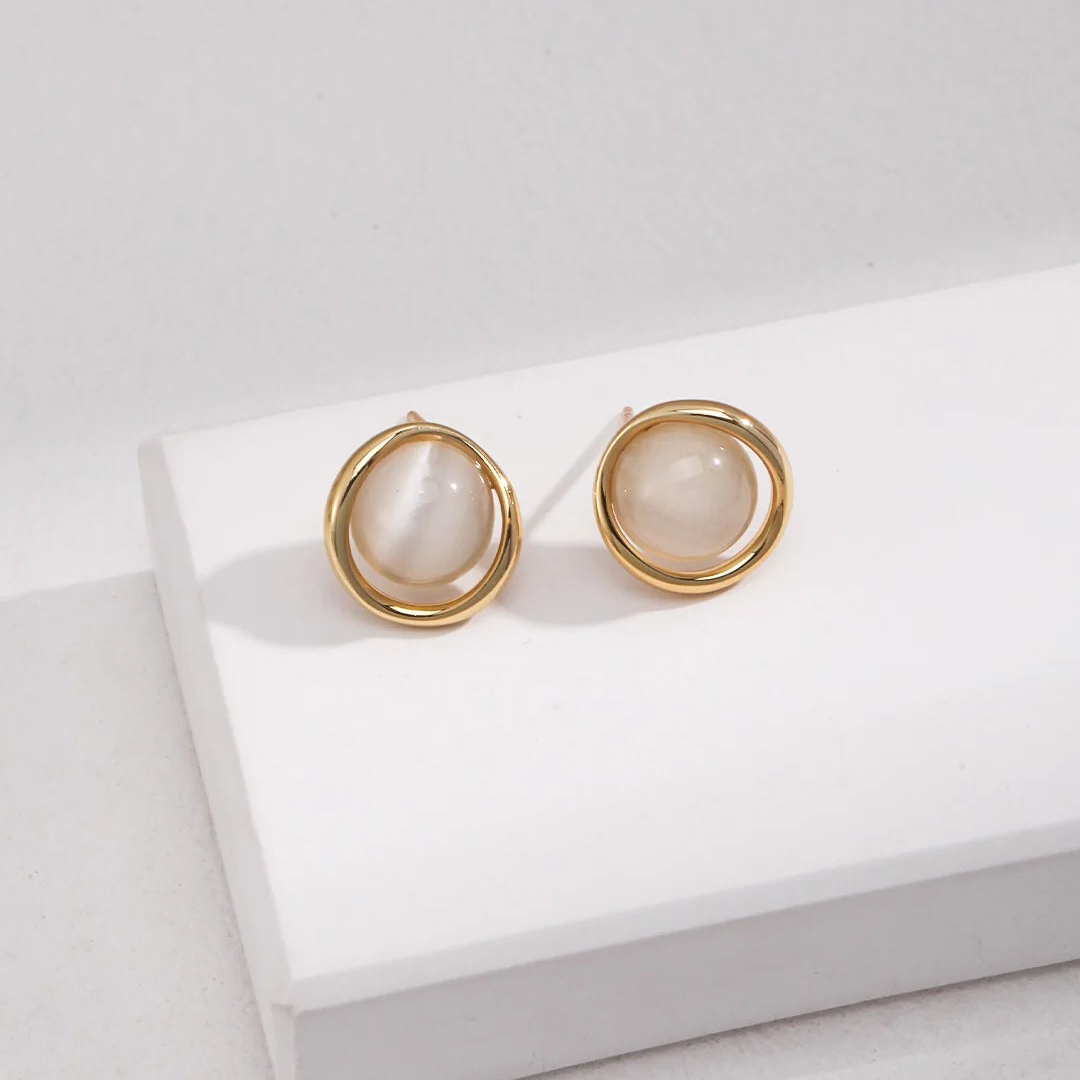 Synthetic Cat's Eye Stud Earrings