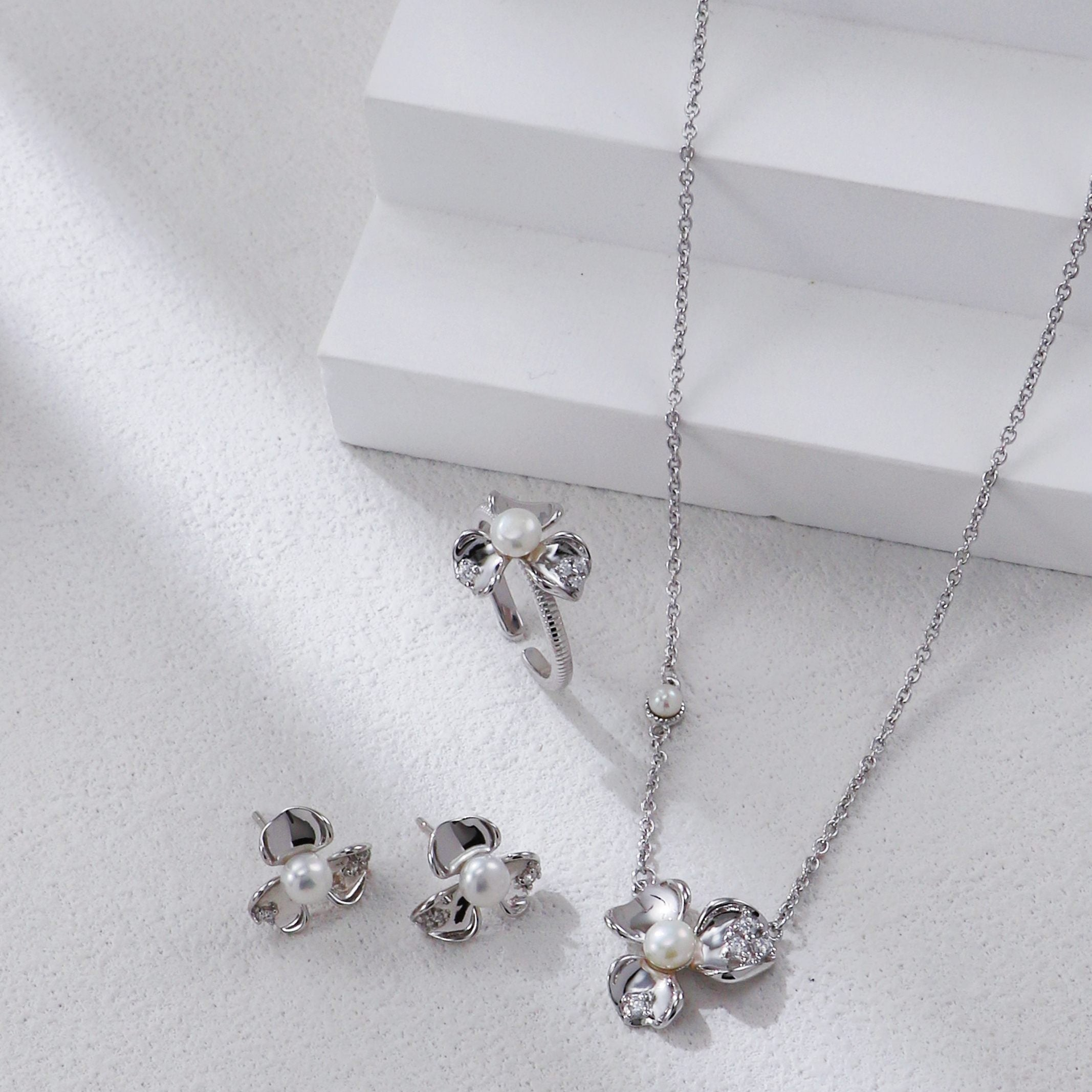 Petal Pearl and Zirconia Ring