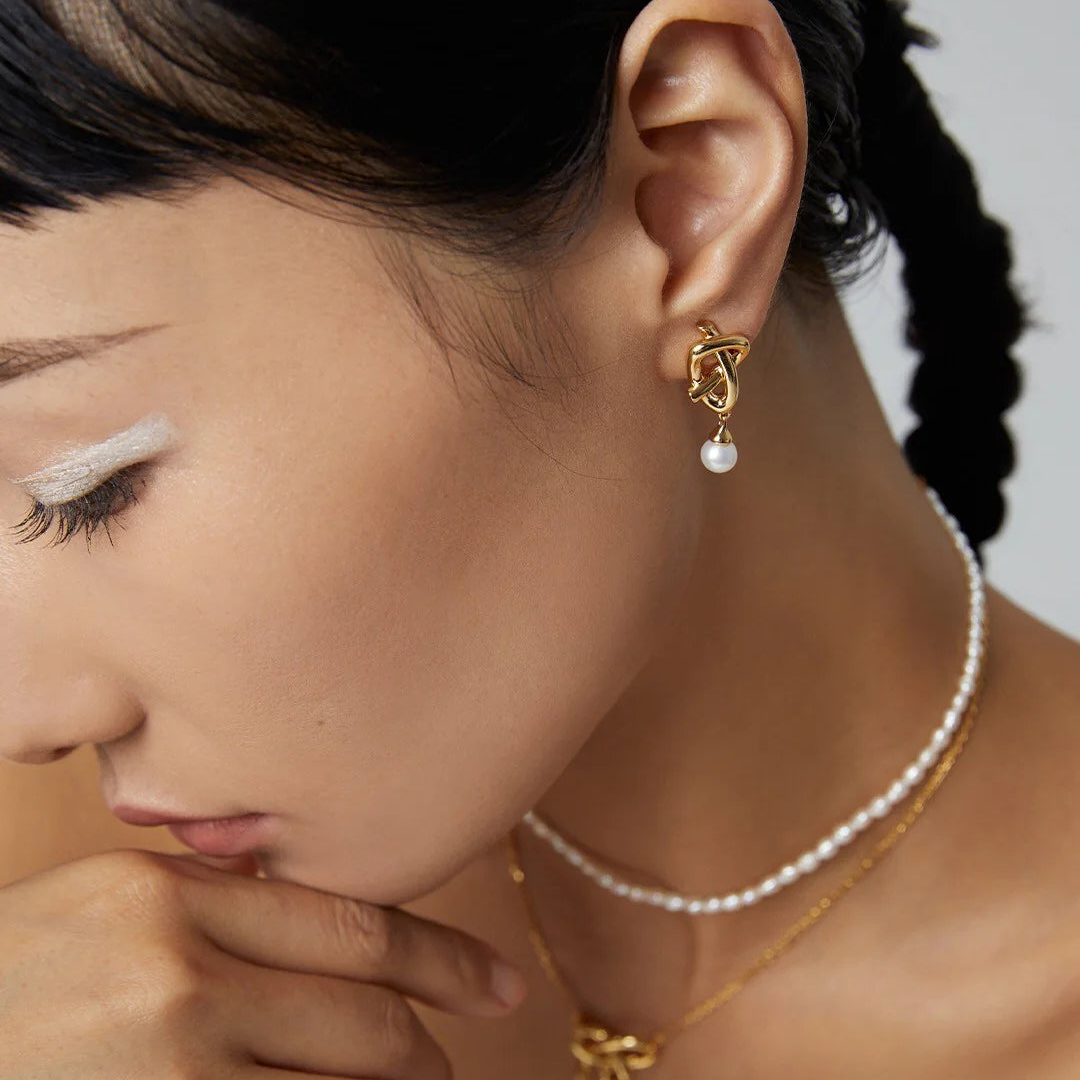 Love Heart Bow Pearl Asymmetrical Earrings