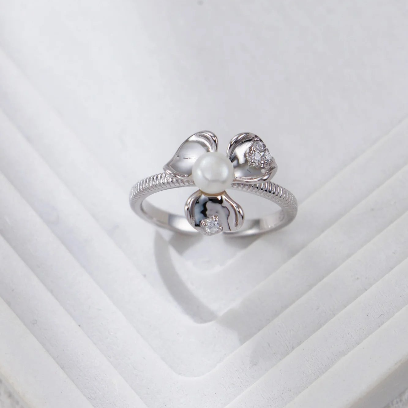 Petal Pearl and Zirconia Ring