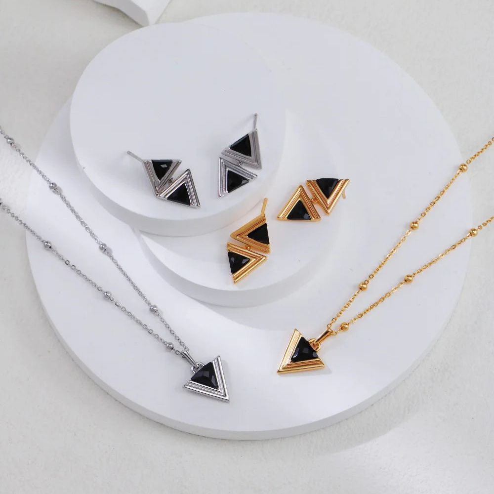 Triangle Black Onyx Fashion Earrings