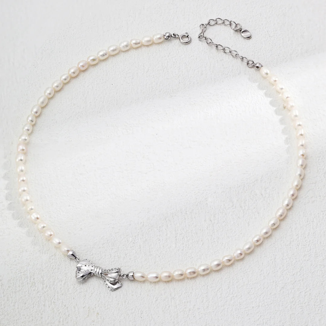 Natural Pearl Bow Necklace