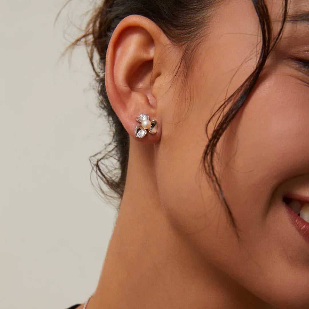 Petal Pearl and Zirconia Earrings