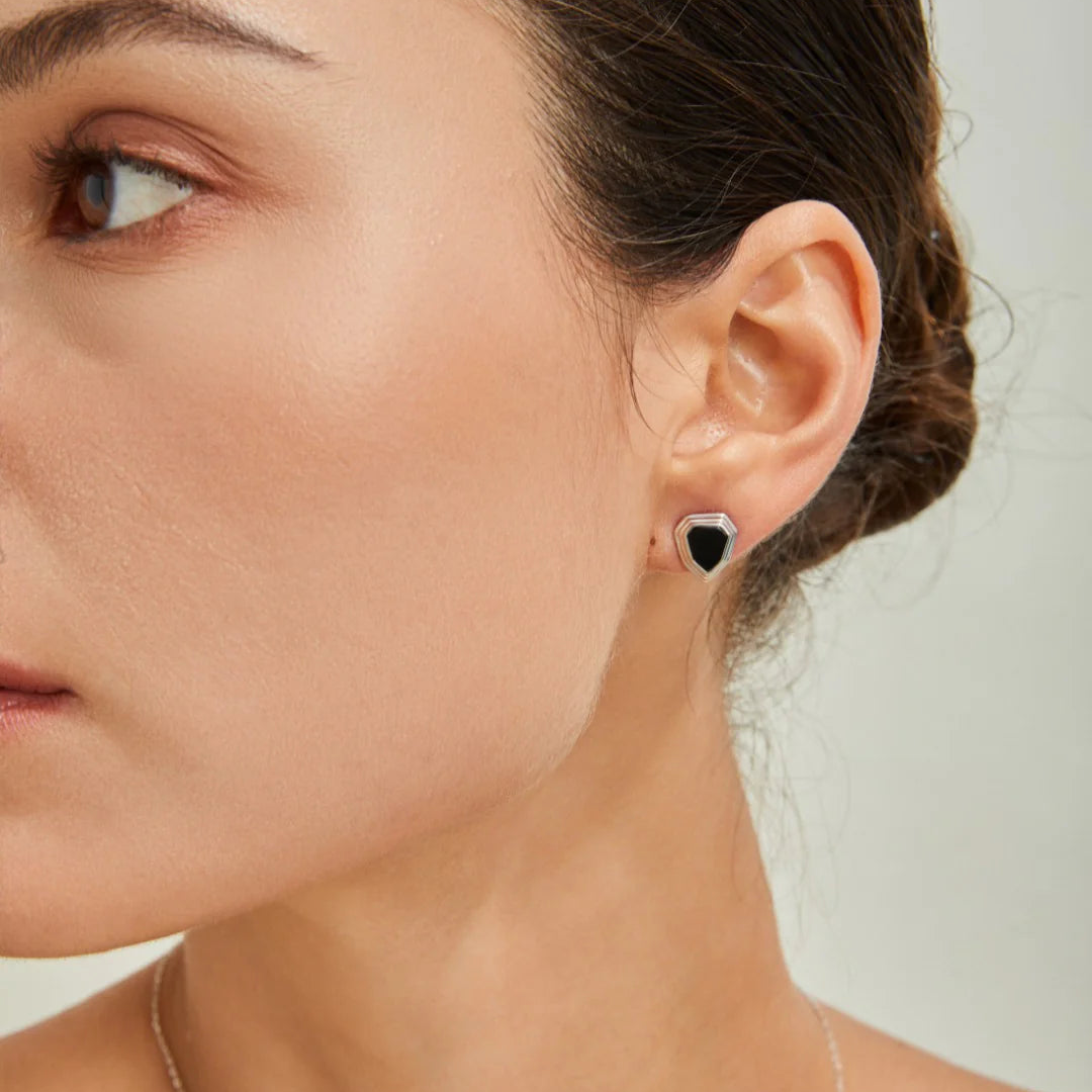 Black Onyx Shield Stud Earrings