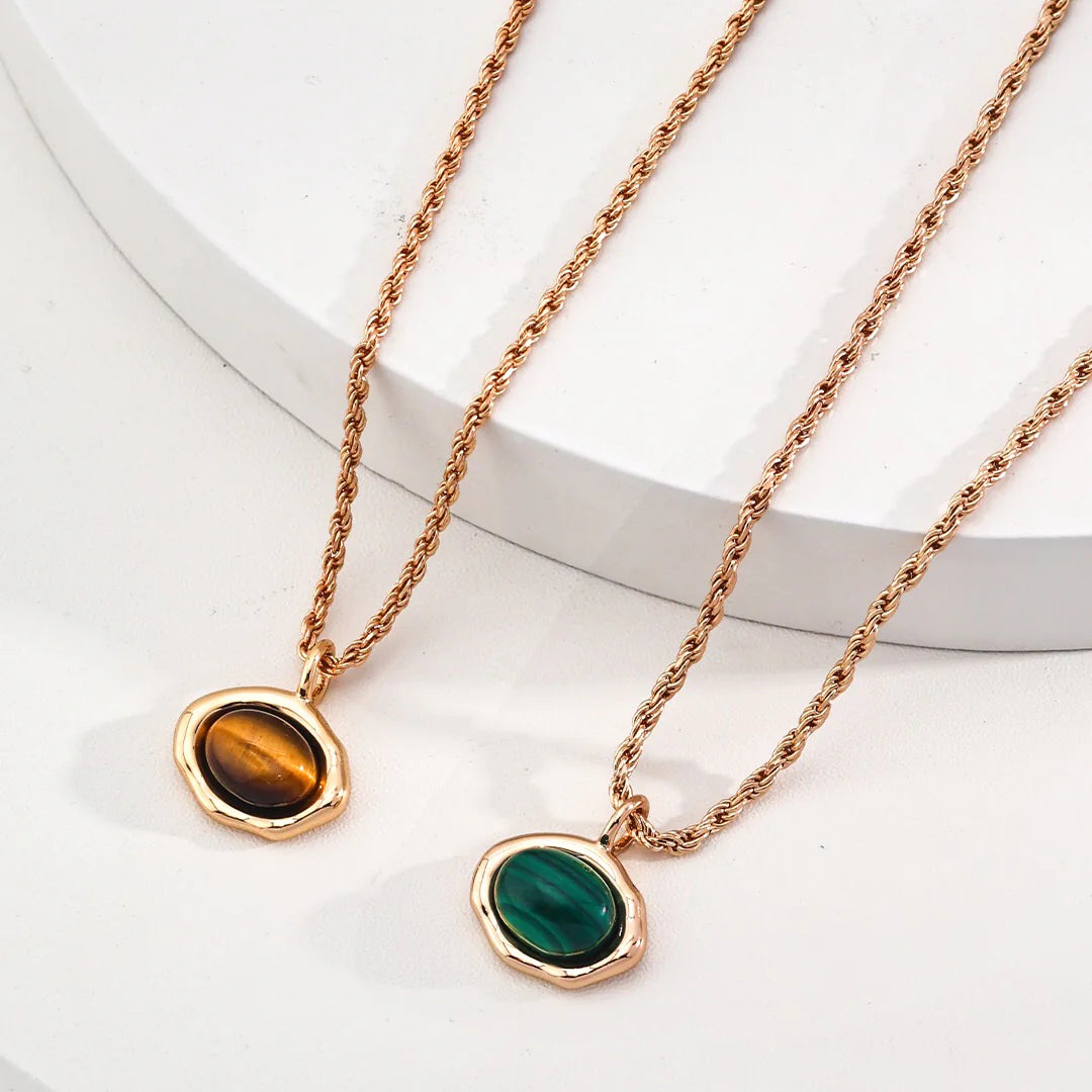 Natural Tiger's Eye / Malachite Stone Necklace