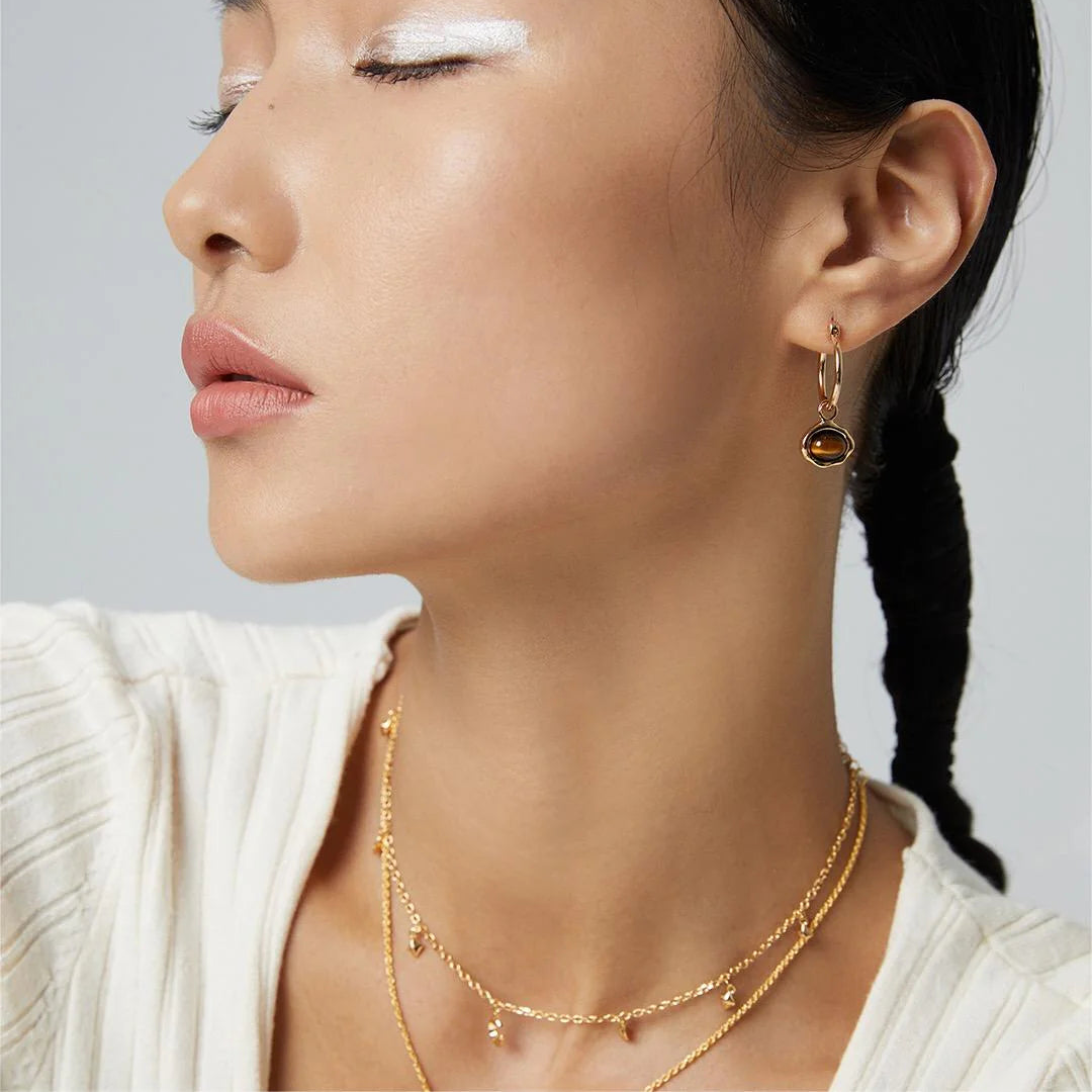 Classic Brown Tiger Eye Hoop Earrings