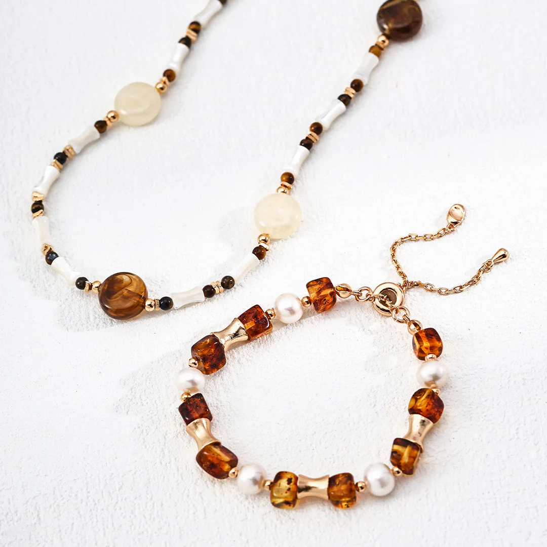 Vintage Natural Pearl Flower Amber Bracelet