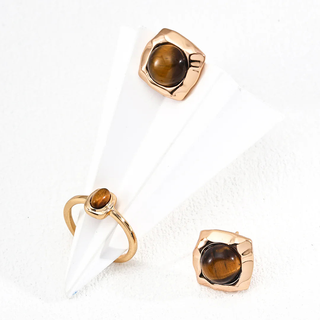 Minimalist Natural Tiger Eye Earrings