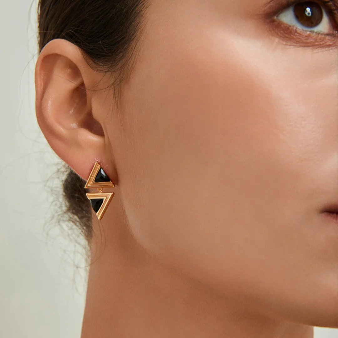 Triangle Black Onyx Fashion Earrings