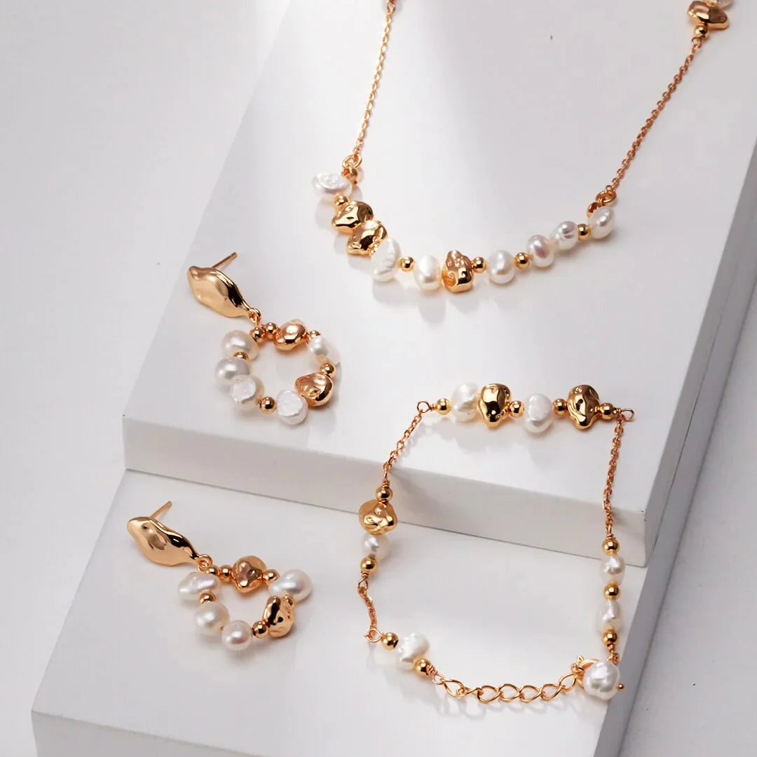 Baroque Pearl and Irregular Gold Ball Earrings