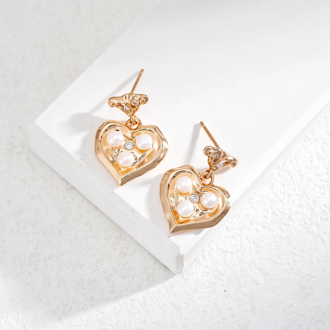 Heart Freshwater Pearl Dangle Earrings