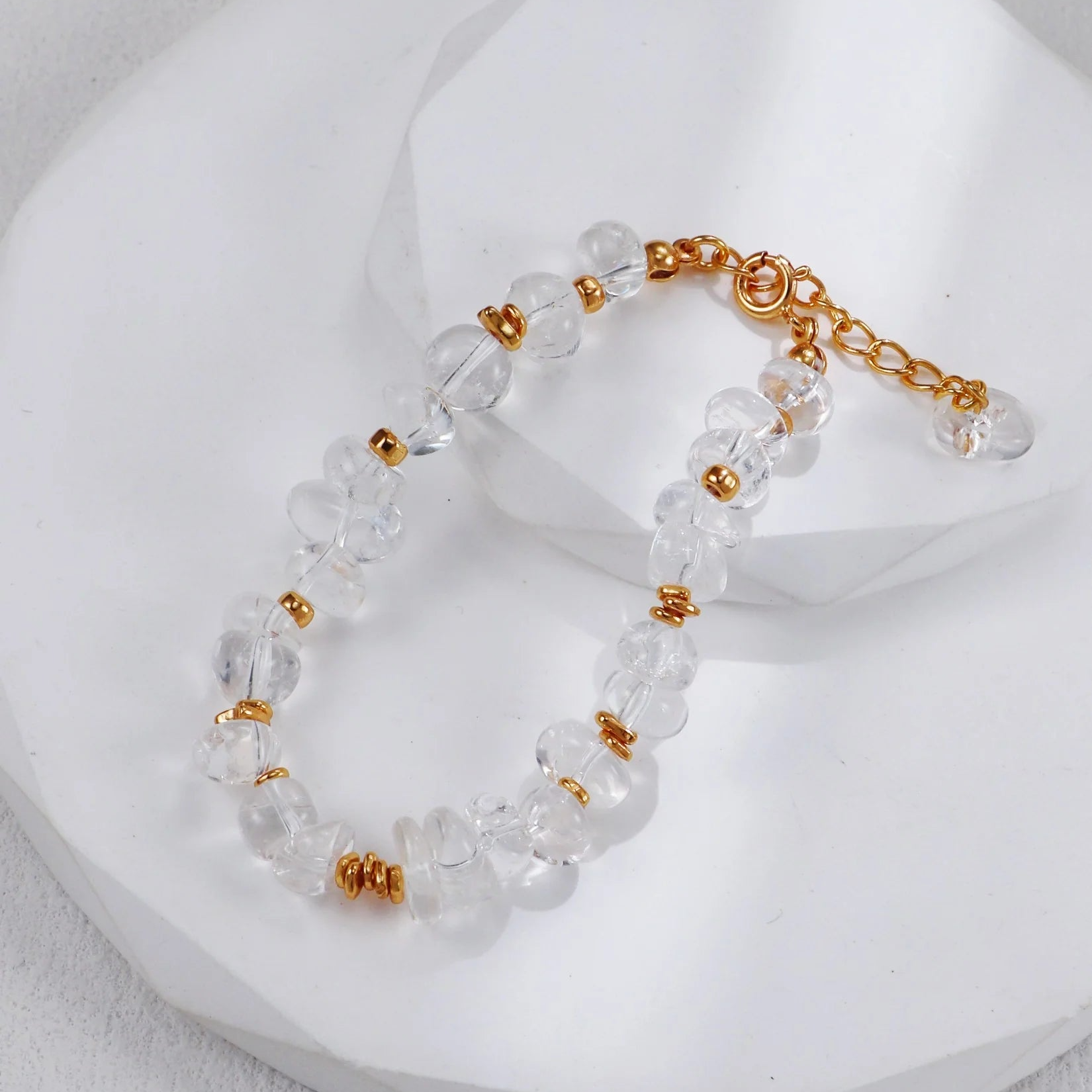 Gold Beads and White Crystal Bracelet