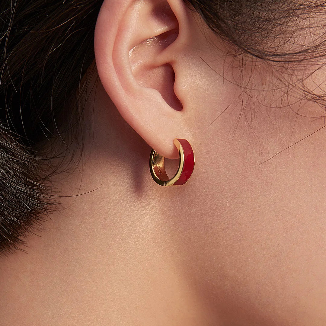 Red Drip Glaze Classic Hoop Earrings