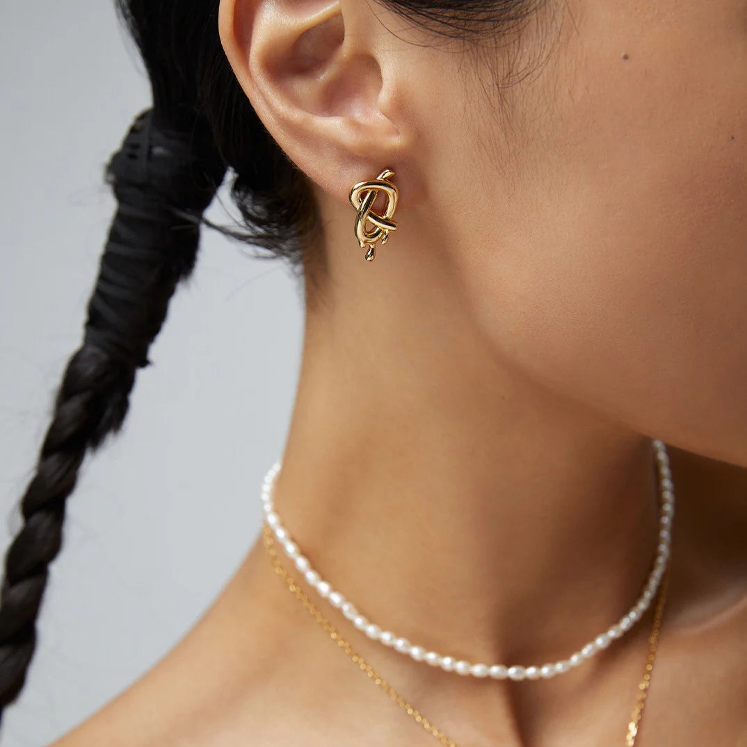 Love Heart Bow Pearl Asymmetrical Earrings