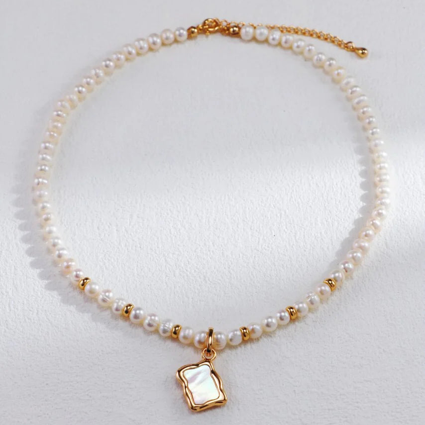 White Shell Double Sided Pendant Necklace